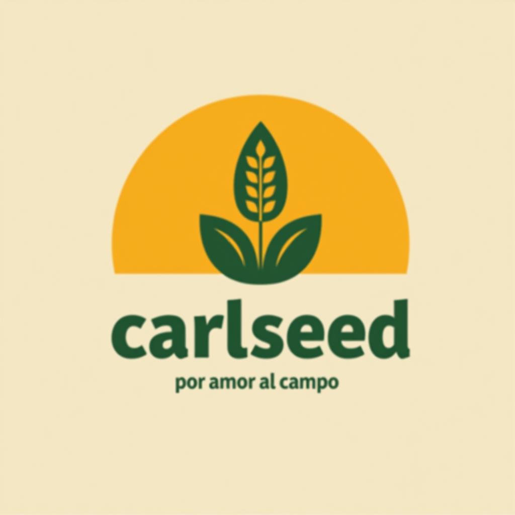  design a logo, in a minimalism style. logotipo de nombre “carlseed” con una planta de maíz. con eslogan “ por amor al campo” en colores verdes y naranjas , with the text 'carlseed'.