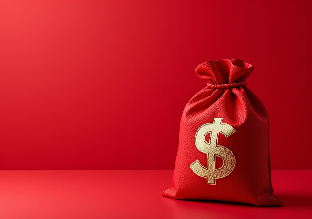  red chinese money bag on a red background with copy space. chinese new year concept.