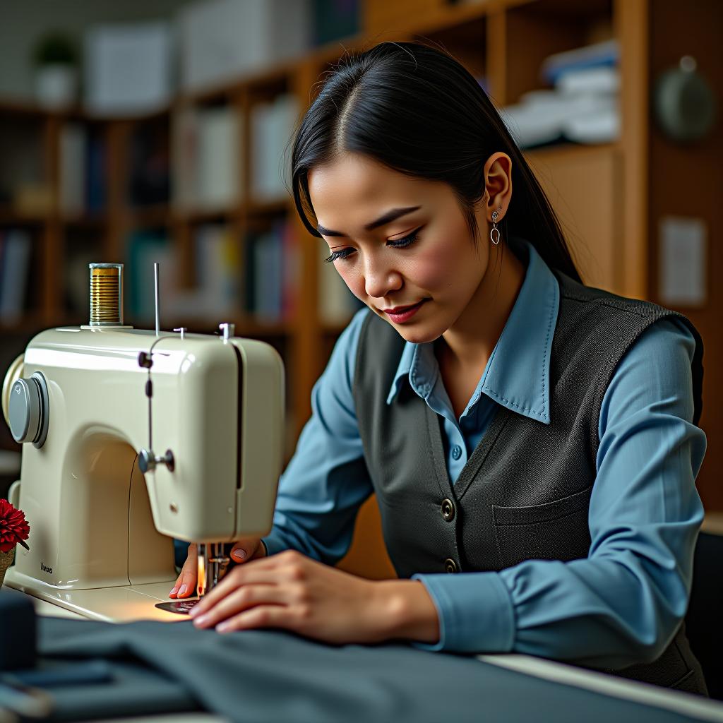  a tailor at the sewing machine.