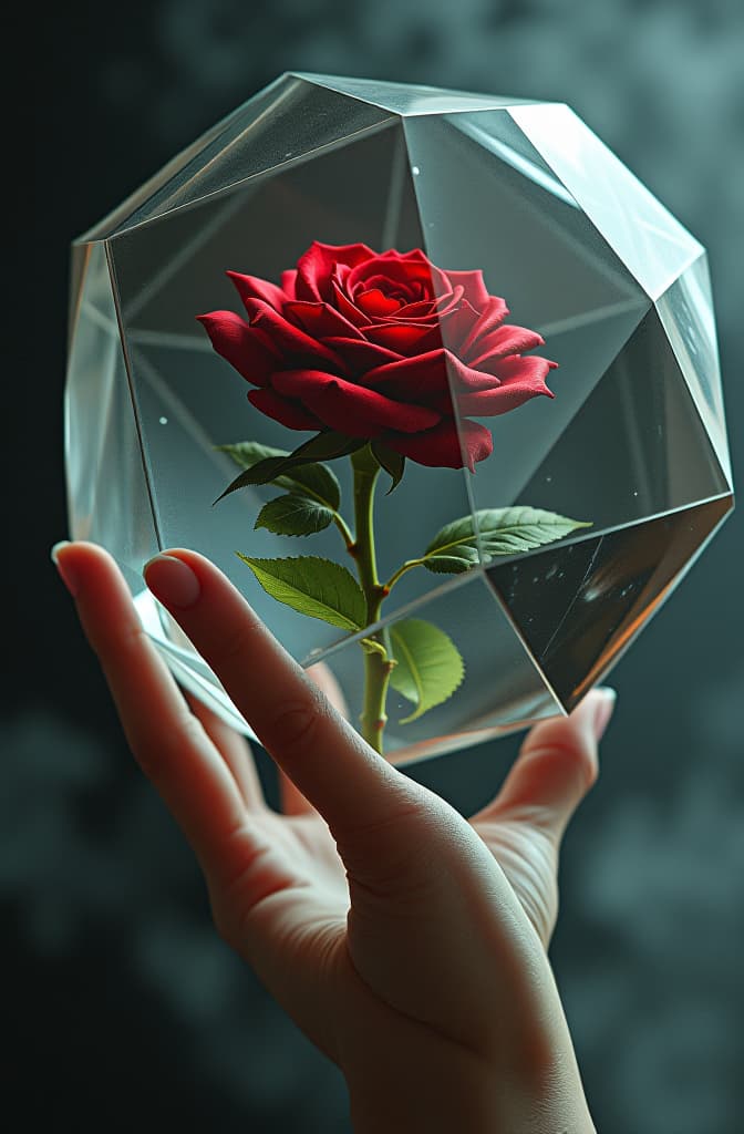  crystal glass dodecahedron with a rose bush inside, realistic, portrait, art by donato giancola and greg rutkowski, realistic face, digital art, trending on artstation hyperrealistic, full body, detailed clothing, highly detailed, cinematic lighting, stunningly beautiful, intricate, sharp focus, f/1. 8, 85mm, (centered image composition), (professionally color graded), ((bright soft diffused light)), volumetric fog, trending on instagram, trending on tumblr, HDR 4K, 8K