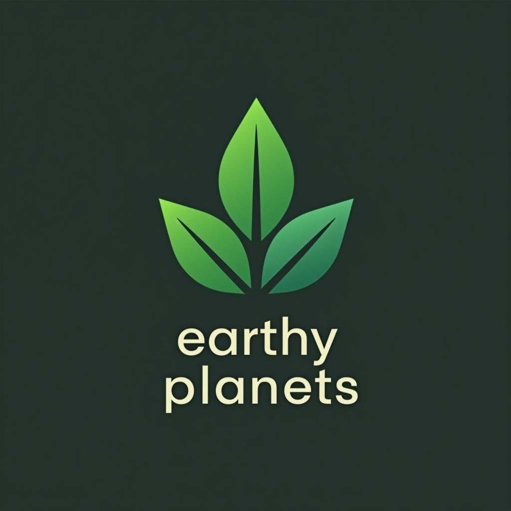  design a logo ; logo title should have the text 'earthy planets'. minimalist geometric logo of green leaf vector graphic