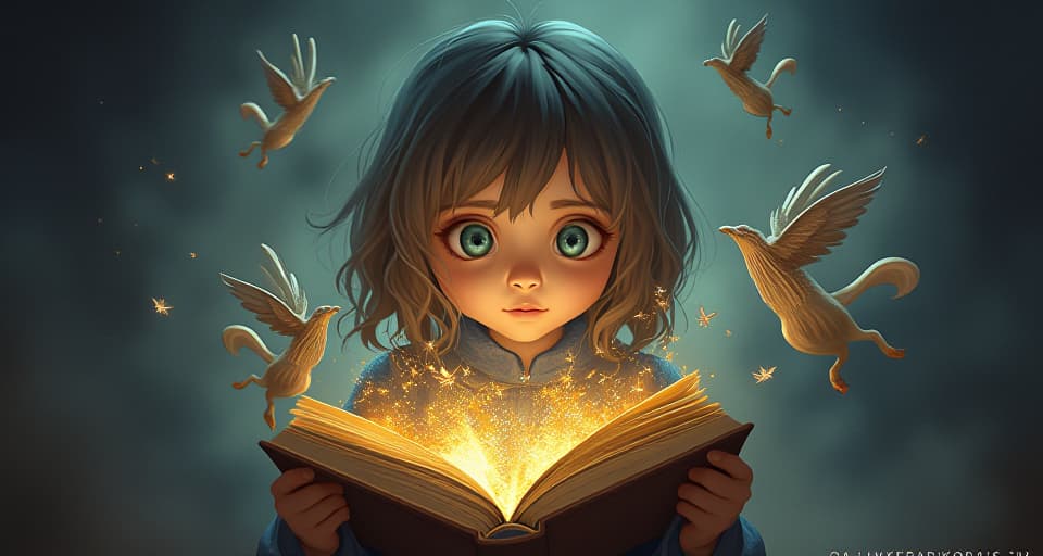  a curious figure holding an open, glowing book, with bright, dancing runes. around them, the light reveals hidden truths, symbolizing the attempt to read someone like an open book. glowing book, mystical runes, hidden truths.. the style is digital art illustration,highly detailed, whimsical,magical, dreamlike atmosphere, realism and fantasy blend, smooth, glossy textures,luminous quality, wonder and enchantment.