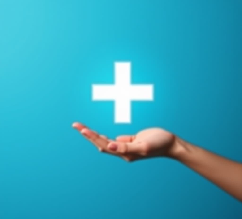  male hand holding plus icon on blue background. plus sign virtual means to offer positive thing like benefits, personal development, social network profit,health insurance, growth concepts