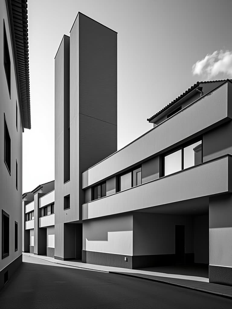  modern buildings in new portugal in black and white