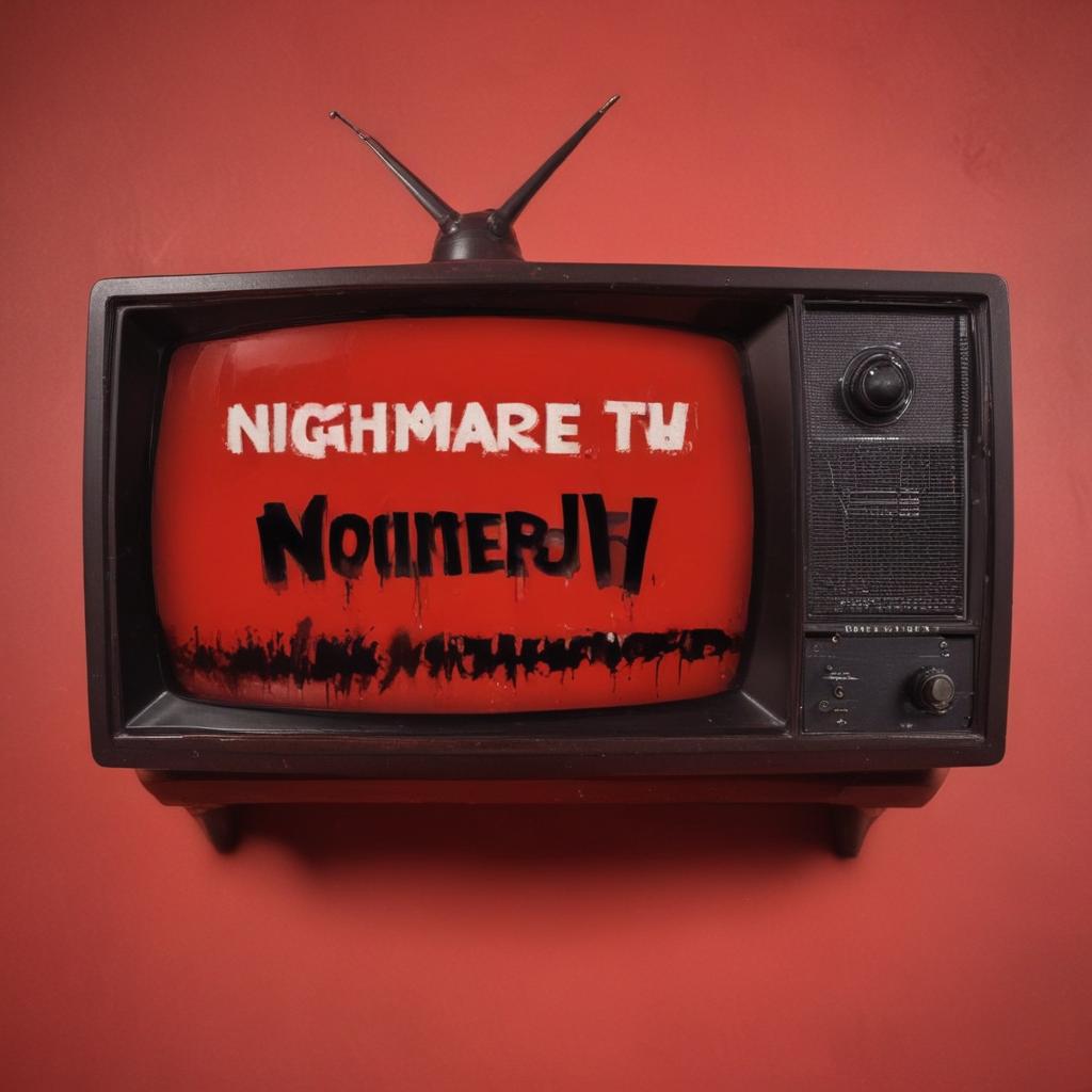 Profile photo of a horror channel with the name spelled correctly without spelling mistakes “ Nightmare TV “ Red background No character Retro style