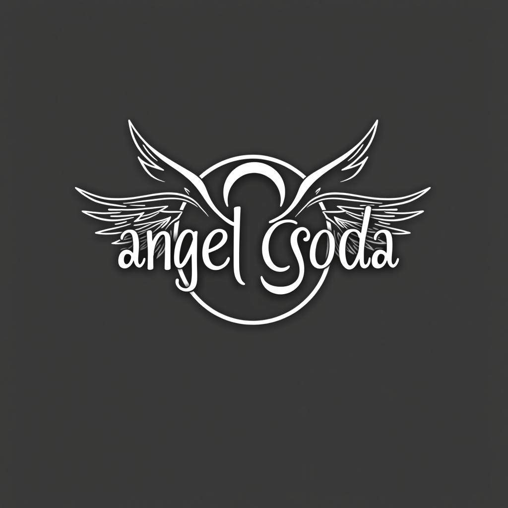  angel,soda, (logo), elegant, chic, stylish, sophisticated, high fashion, modern serif font, monochrome, simple, iconic