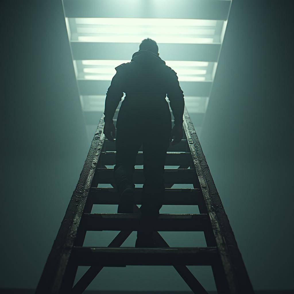  unusual ladder for career growth in mlm. hyperrealistic, full body, detailed clothing, highly detailed, cinematic lighting, stunningly beautiful, intricate, sharp focus, f/1. 8, 85mm, (centered image composition), (professionally color graded), ((bright soft diffused light)), volumetric fog, trending on instagram, trending on tumblr, HDR 4K, 8K