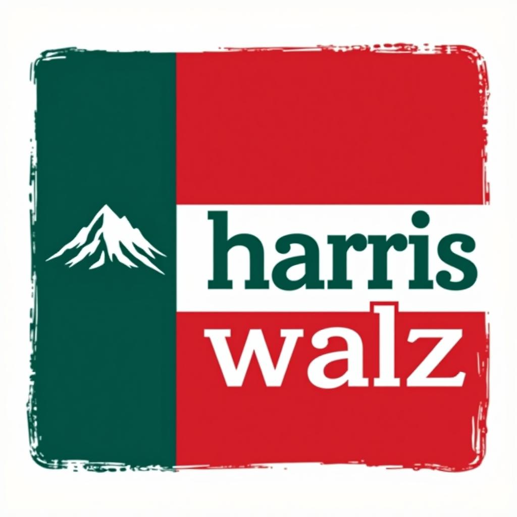  a tshirt design inspired by the washington state flag. the left side features a green vertical stripe with a large mountain in the center. the right side is divided into two horizontal sections: the top section is white with the text 'washington for' in bold, green, uppercase letters, and the bottom section is red with the text 'harris walz' in bold, white, uppercase letters. the overall layout is clean and straightforward, with a clear and patriotic color scheme of blue, white, and red.