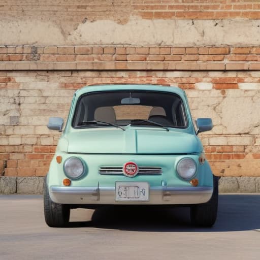 Front view of the old while Fiat car in Cartoon style with Old Wall background