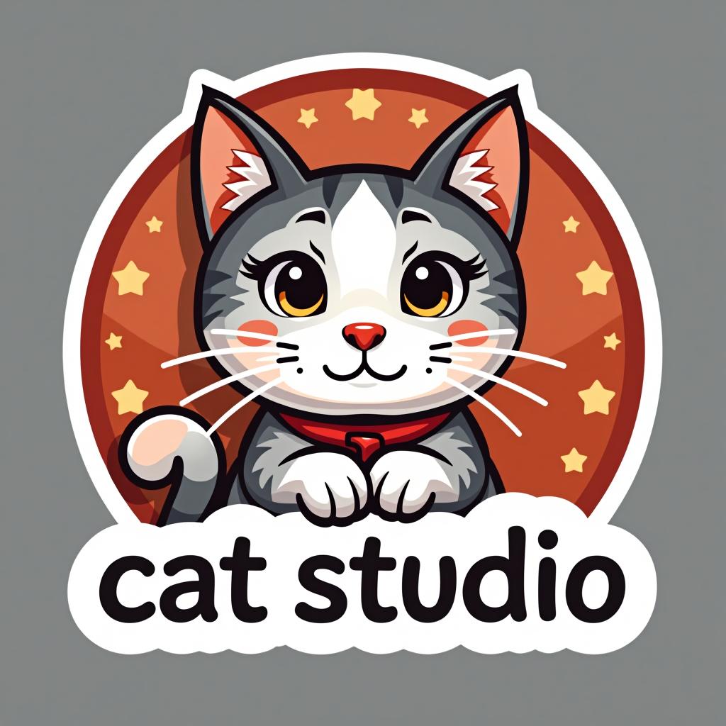  cat, text 'cat studio', (logo:1.15), hq, hightly detailed, 4k