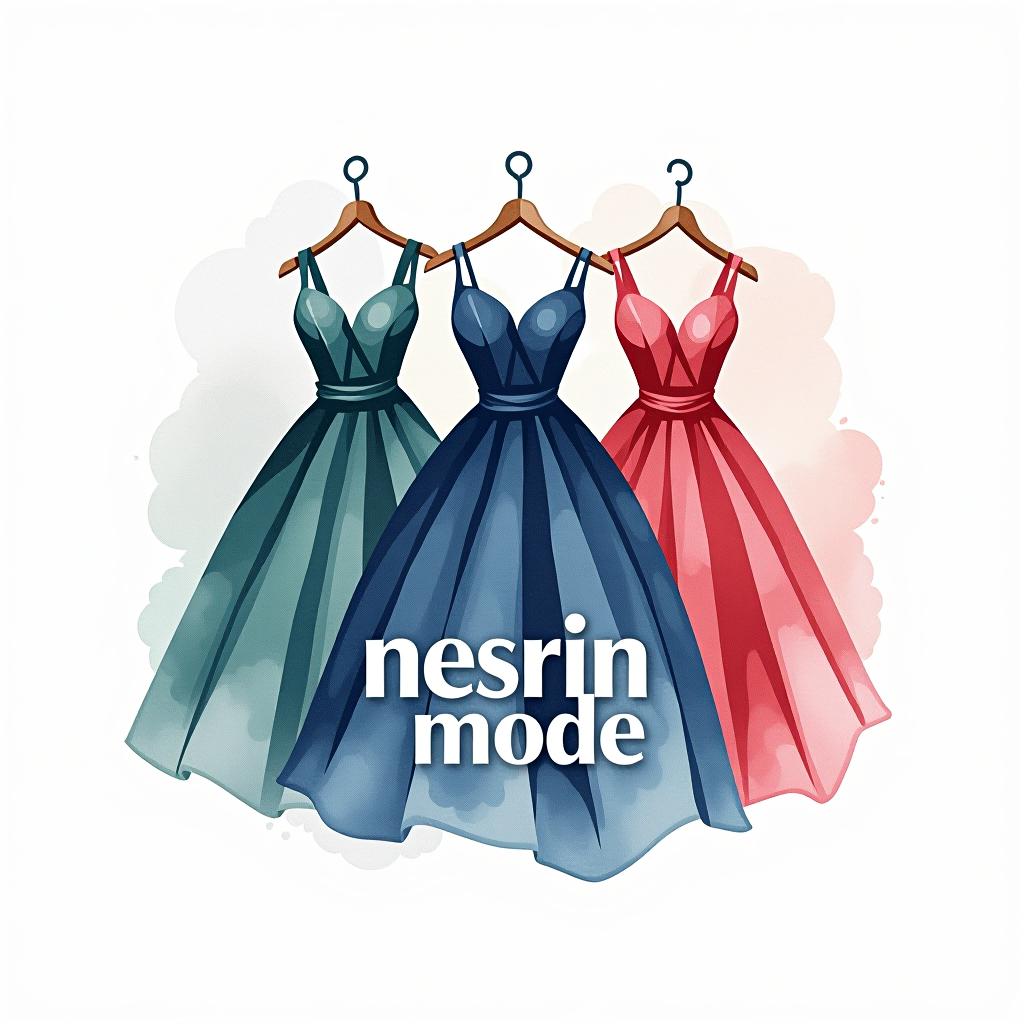  design a logo, in a watercolor style. erstelle mir ein logo für ein kleider laden elegant aber auffällig mit kleidern , with the text 'nesrin mode '.