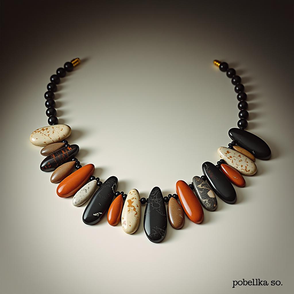  choker made of natural stone, set against a gradient background, with the inscription "pobelka so" below.