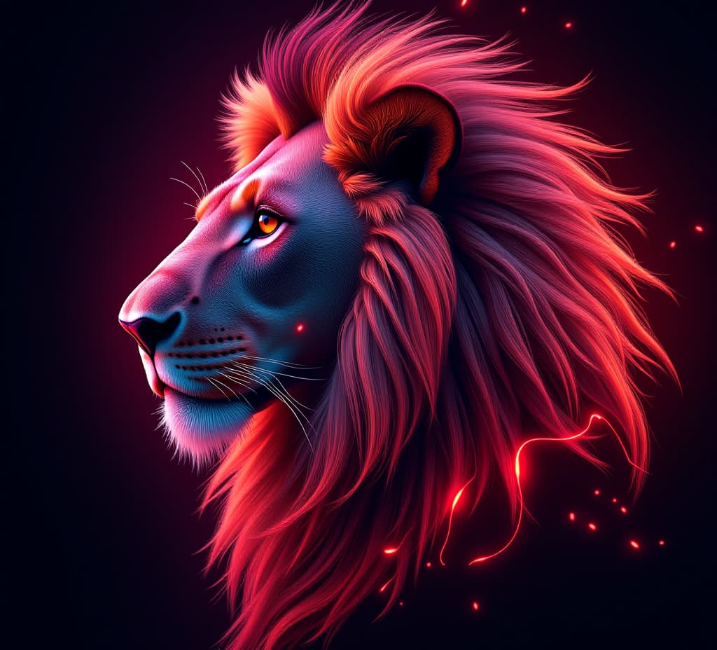  lion animal plexus neon black background digital desktop wallpaper hd 4k network light glowing laser motion bright abstract