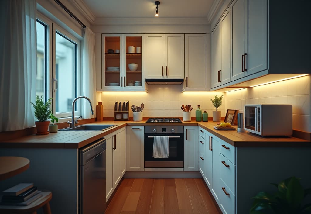  a landscape photo of a clever corner kitchen setup with a lazy susan cabinet, pull out drawers, and a compact appliance garage, all designed to maximize awkward spaces hyperrealistic, full body, detailed clothing, highly detailed, cinematic lighting, stunningly beautiful, intricate, sharp focus, f/1. 8, 85mm, (centered image composition), (professionally color graded), ((bright soft diffused light)), volumetric fog, trending on instagram, trending on tumblr, HDR 4K, 8K