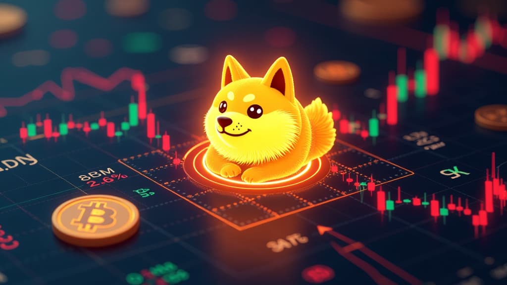  prompt: create an ultra realistic and detailed image of a vibrant and dynamic cryptocurrency market scene focusing on dogecoin. the composition should feature a central glowing dogecoin logo surrounded by various indicators and analysis charts, symbolizing the current forecast and potential price increase. include elements like graphs showing the recent 9.661% increase in the past 24 hours, with dogecoin priced at 0.1244 usd, contrasted with a smaller bitcoin chart reflecting a 2.67% increase. i