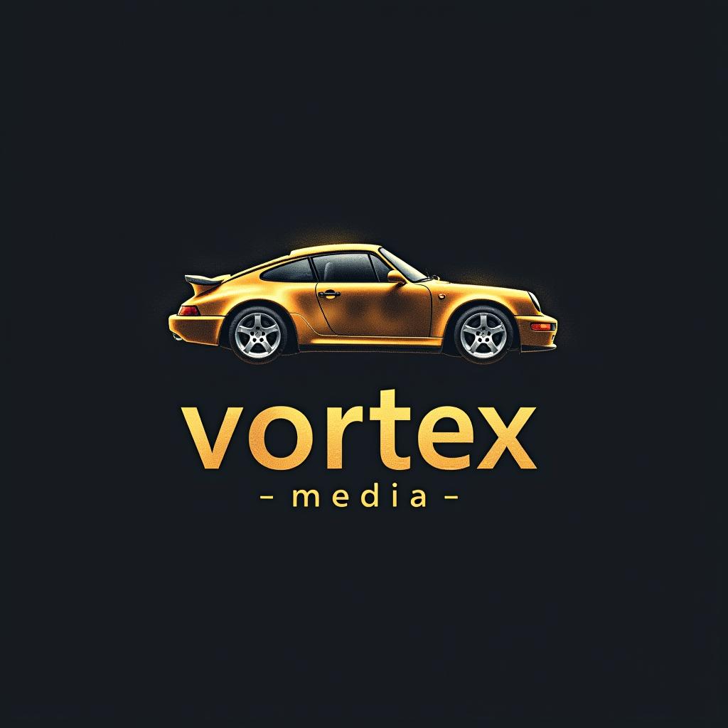  design a logo, watercolor style, logo of a car, gold color, with the text 'vortex media'.