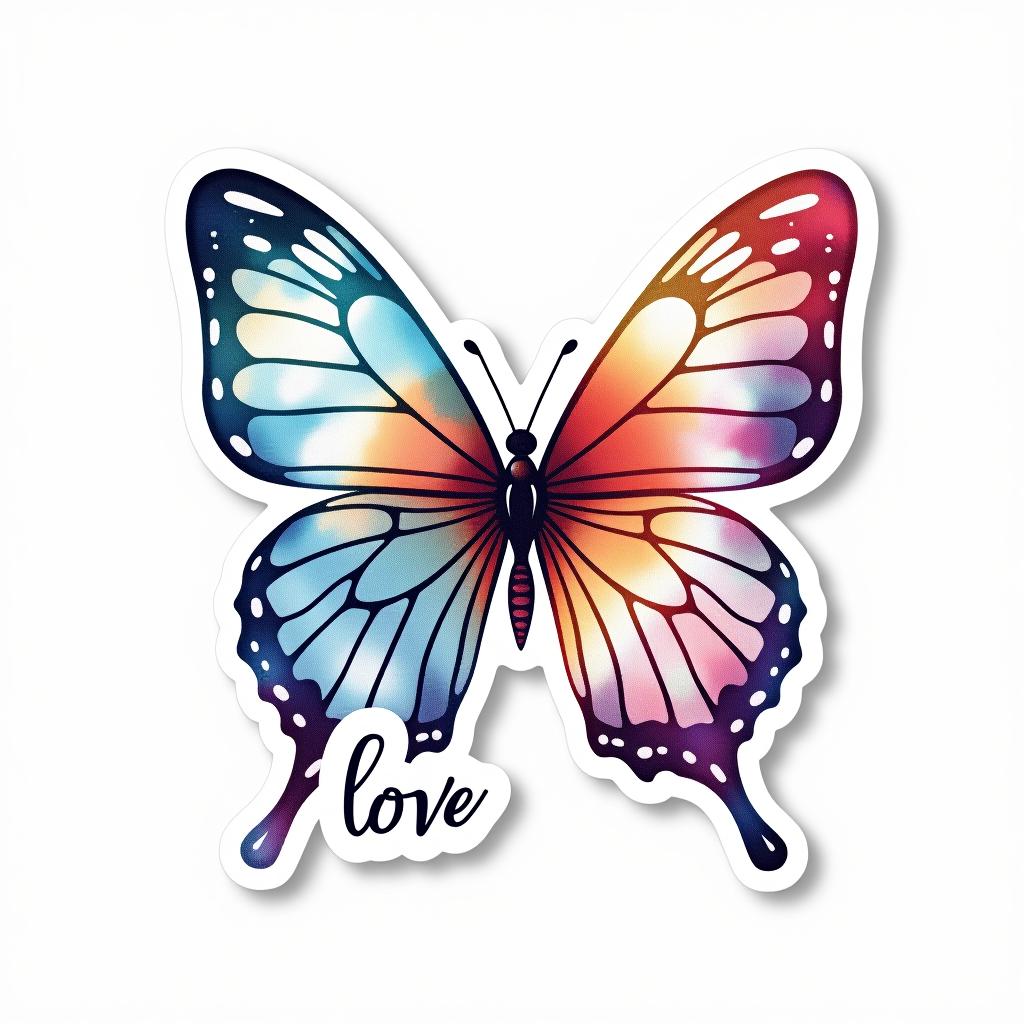  design a logo, custom sticker design on an isolated white background decorated by watercolor butterfly, with the text ‘love’