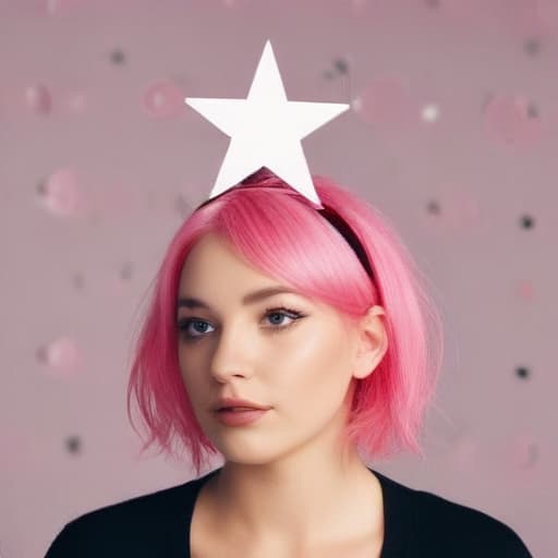 Woman with pink hair and a star on her head