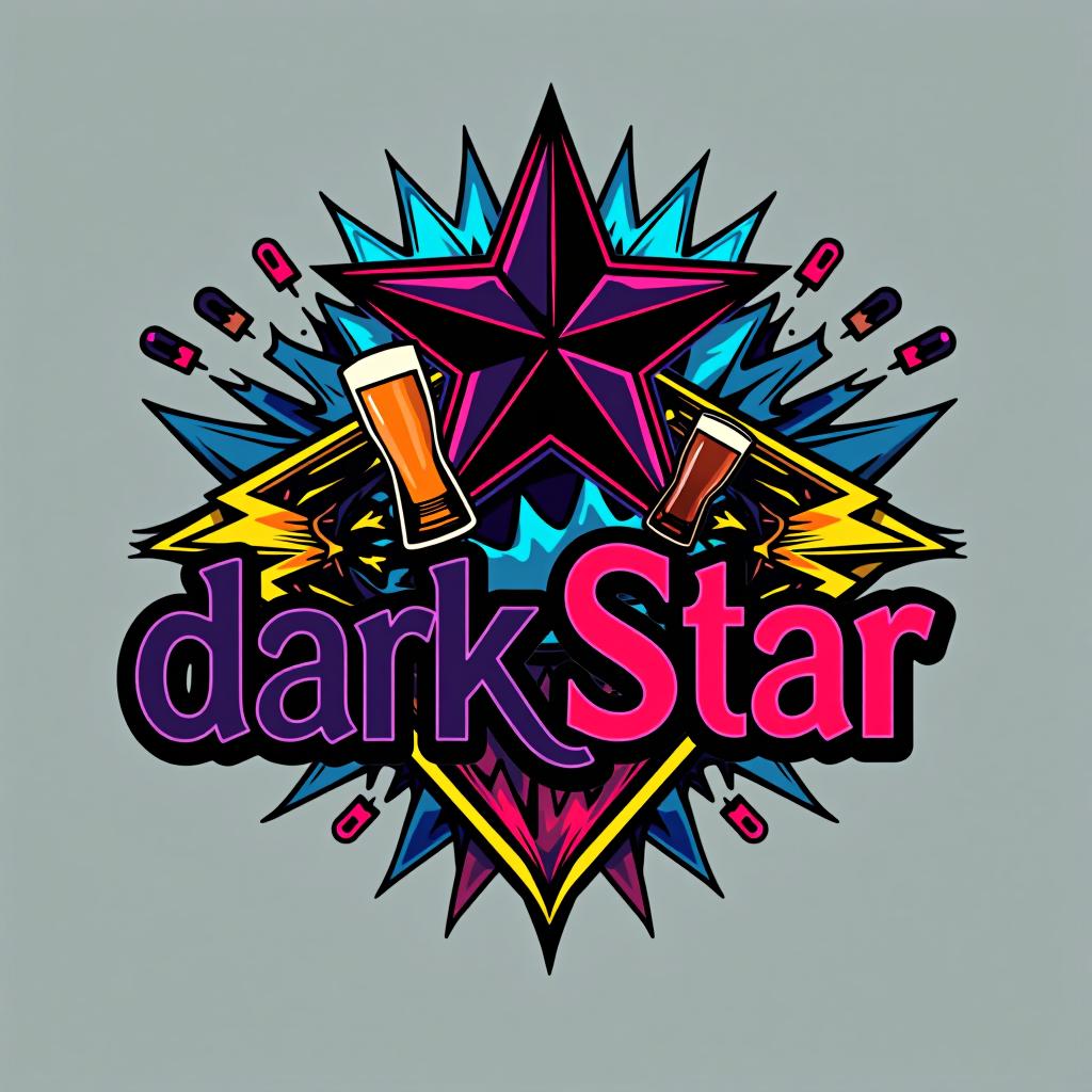  design a logo, crea un logo para un bar que sea colorido y loco, with the text 'dark star '.