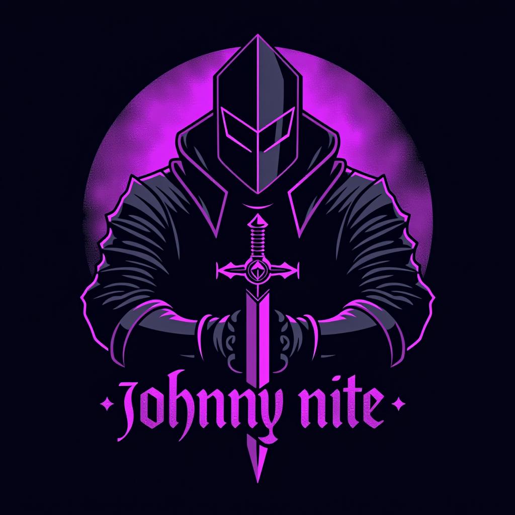  design a logo, knight graffiti style black and purple , with the text 'johnny nite'.