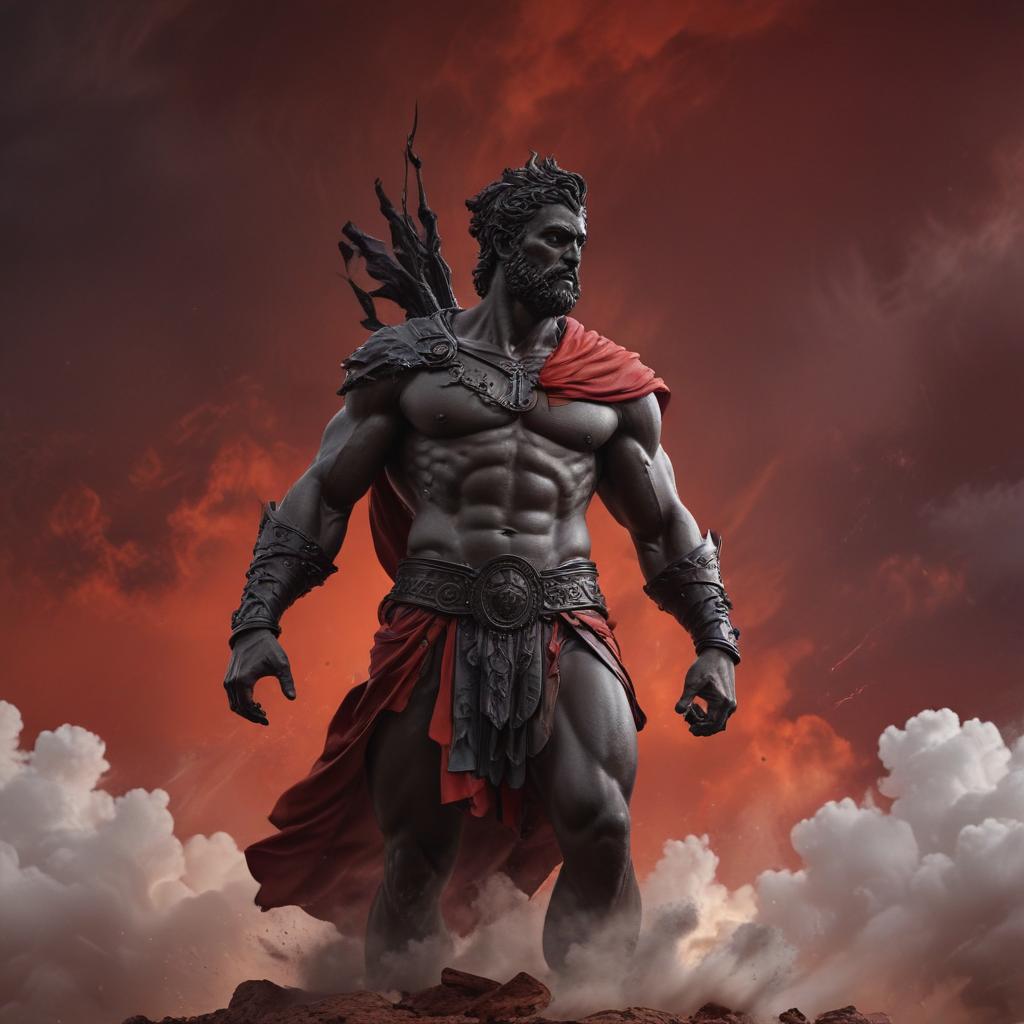 A simmering tempest of legendary wrath within Achilles, a storm brewing beneath his stoic exterior, symbolized by swirling clouds and crackling lightning, a sense of impending conflict and reckoning, with a dramatic and mythic visual style"in the style of classical Greek pottery art, with intricate black figures on a red background, depicting mythological scenes with a focus on gods and heroes, using a limited color palette of red, black, and white"This image is a breathtaking painting that captures the magical scene with vivid detail. The overall composition is spellbinding, showcasing a perfect harmony. photorealism fantasy, unreal engine 5, concept hyperrealistic, full body, detailed clothing, highly detailed, cinematic lighting, stunningly beautiful, intricate, sharp focus, f/1. 8, 85mm, (centered image composition), (professionally color graded), ((bright soft diffused light)), volumetric fog, trending on instagram, trending on tumblr, HDR 4K, 8K