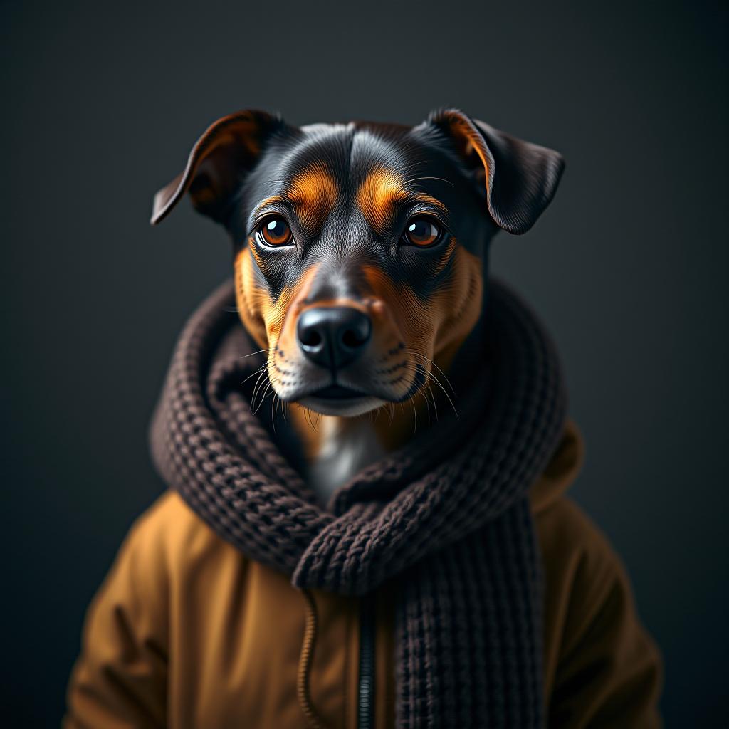  dog hyperrealistic, full body, detailed clothing, highly detailed, cinematic lighting, stunningly beautiful, intricate, sharp focus, f/1. 8, 85mm, (centered image composition), (professionally color graded), ((bright soft diffused light)), volumetric fog, trending on instagram, trending on tumblr, HDR 4K, 8K