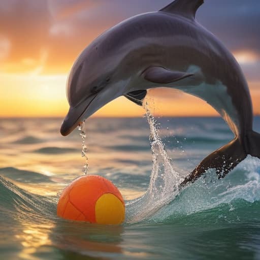 Dolphin Playing with the ball in Macro Photography style with Oceans background