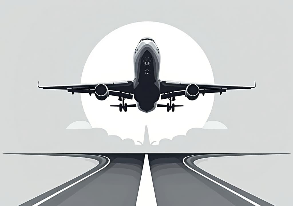  minimalistic icon of a plane taking off, clean lines, centered, monochrome, high resolution, perfect for modern ui design., high quality, high details, hd, perfect composition, 4k epic detailed, highly detailed, sharp focus, high resolution