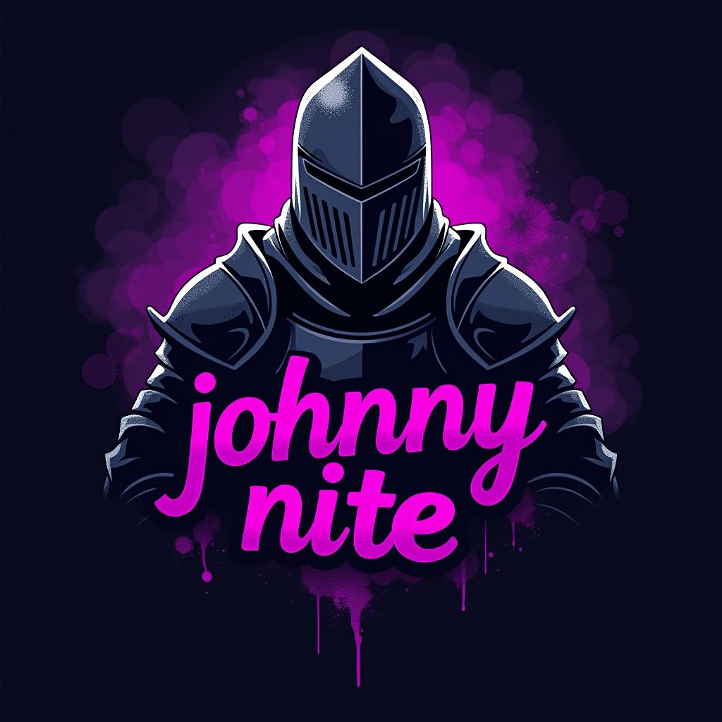  design a logo, in a realism style. knight black and purple graffiti, with the text 'johnny nite '.