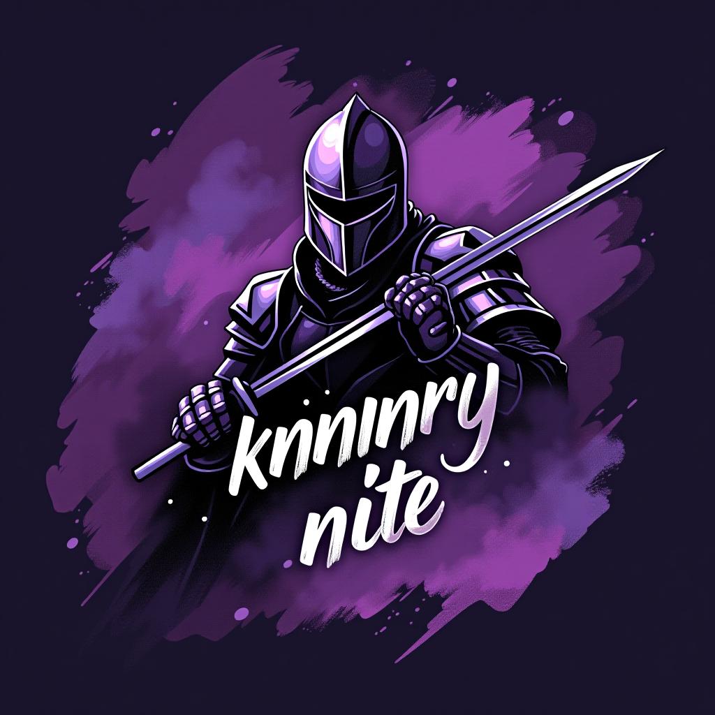  design a logo, in a watercolor style. knight graffiti purple and black, with the text 'johnny nite'.