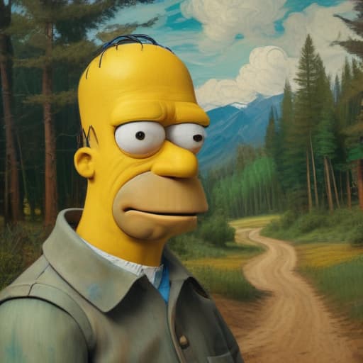 Homer Simpson in Van Gogh style with Forests background