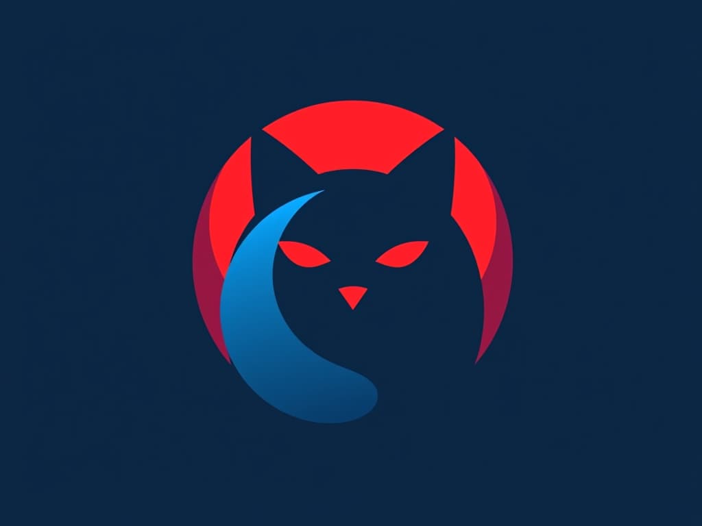  design a logo, minimalistic logo of a cat, blue and red background