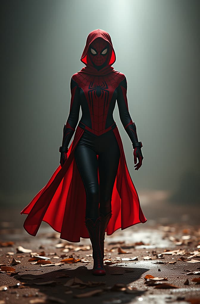  araña roja andando en patineta hyperrealistic, full body, detailed clothing, highly detailed, cinematic lighting, stunningly beautiful, intricate, sharp focus, f/1. 8, 85mm, (centered image composition), (professionally color graded), ((bright soft diffused light)), volumetric fog, trending on instagram, trending on tumblr, HDR 4K, 8K