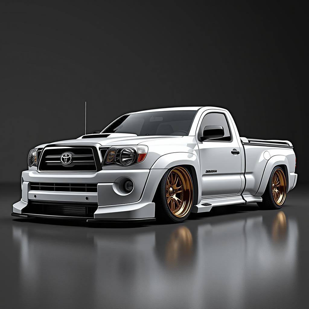  professional 3d model 2008 toyota tacoma, new, stanced, trd, lowered, racing, race truck, detailed, 8k, white,single cab, 17x12 wheels, wide body, light weight, body kit, negative camber, rollcage, front splitter, rear defuser, big brakes,work wheels,bbs wheels, toolbox, wagon, suv. octane render, highly detailed, volumetric, dramatic lighting