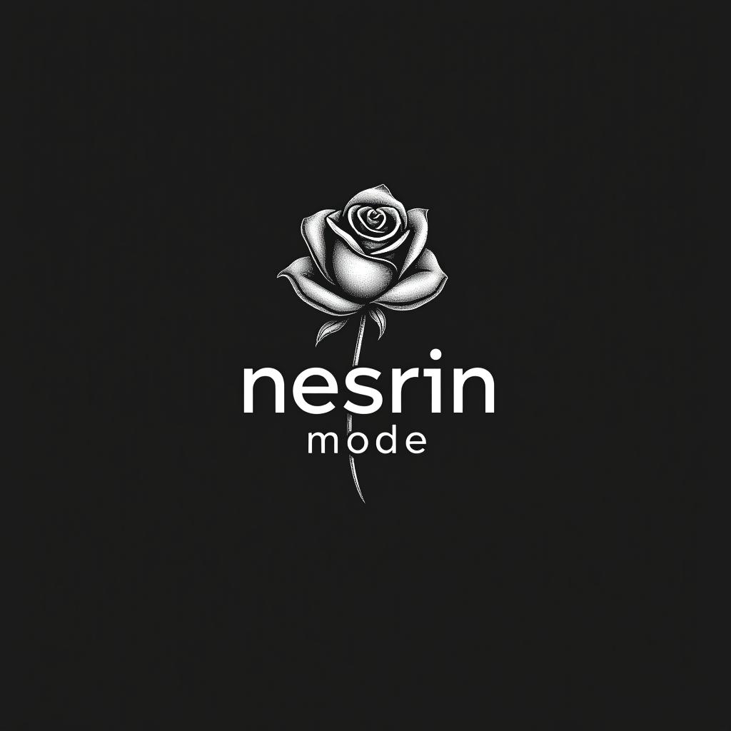  design a logo, in a pencil style. erstelle mir ein logo für ein kleider laden elegant schwarz und weiss mit dem namen und mit kleiner rose nesrin im vordergrund , with the text 'nesrin mode '.