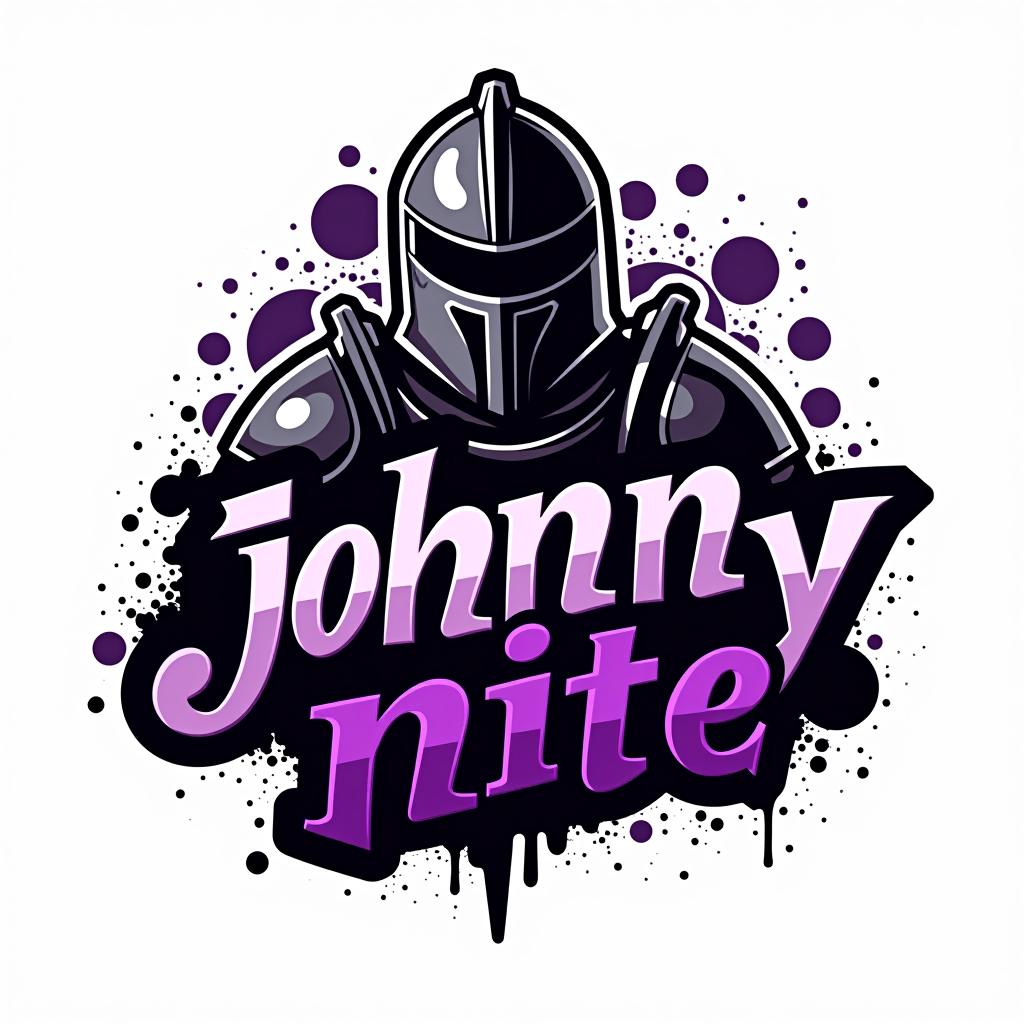  design a logo, in a abstract style. knight black and purple graffiti capitals, with the text 'johnny nite'.