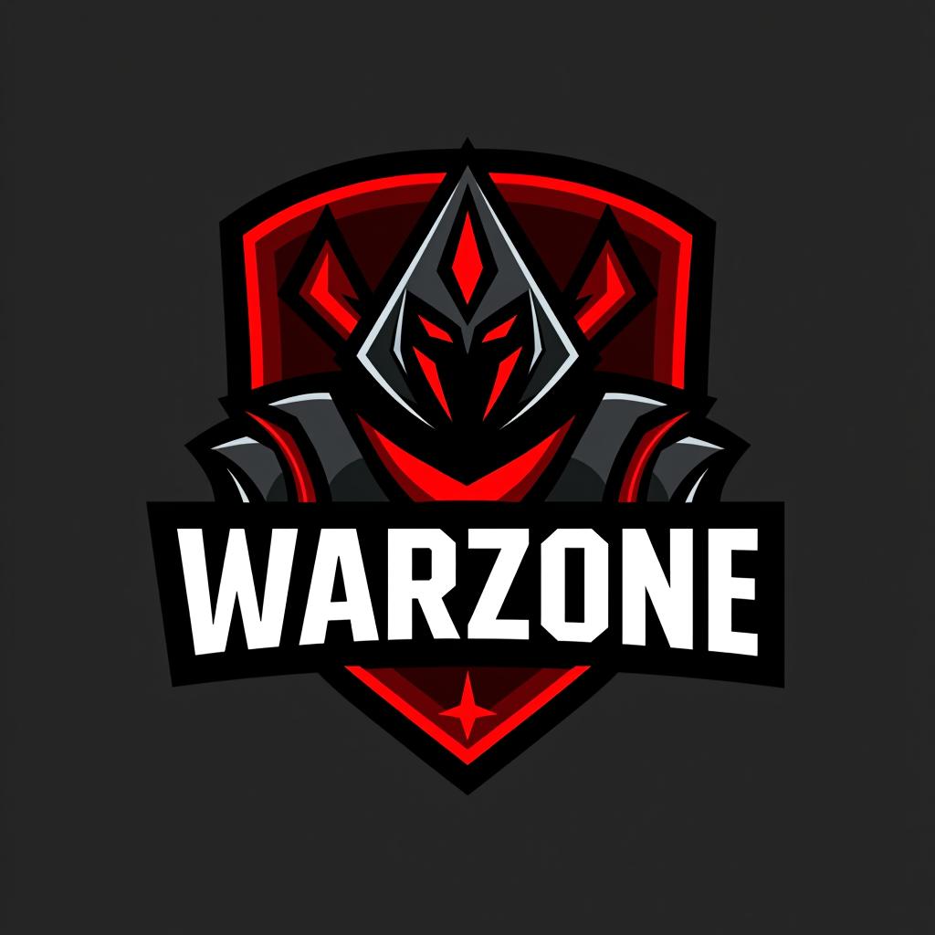  logo, esports logo, warrior theme, with text ‘warzone’, black and red color