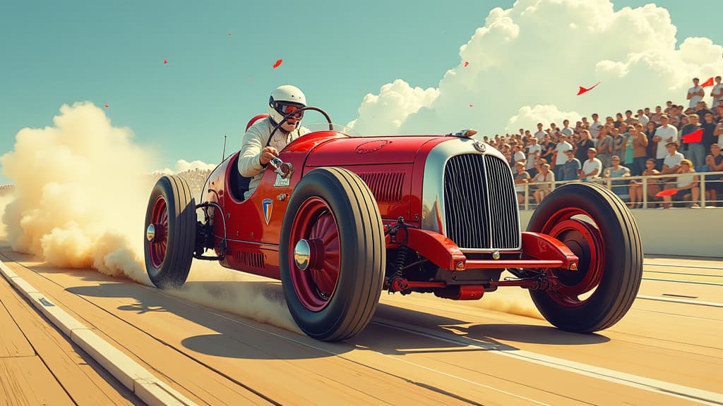  prompt: create an ultra realistic and detailed image showcasing the historical connection between motorsport and the olympic games. include iconic brands like renault and panhard racing in the 1900 paris olympics, with diverse vehicles and electric cars featured prominently. incorporate elements from the 1936 berlin rally, emphasizing the dramatic tension of the event. ensure anatomical accuracy in depicting the vehicles and drivers, with a colorful, light filled composition to highlight the sig