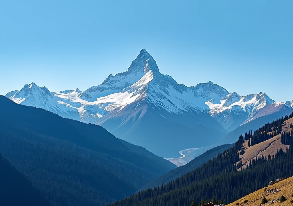  a mountain range with a blue sky in the background