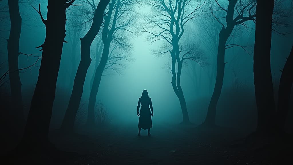  images about horror stories, a nightmarish landscape with twisted trees and shadows moving ominously. hyperrealistic, full body, detailed clothing, highly detailed, cinematic lighting, stunningly beautiful, intricate, sharp focus, f/1. 8, 85mm, (centered image composition), (professionally color graded), ((bright soft diffused light)), volumetric fog, trending on instagram, trending on tumblr, HDR 4K, 8K