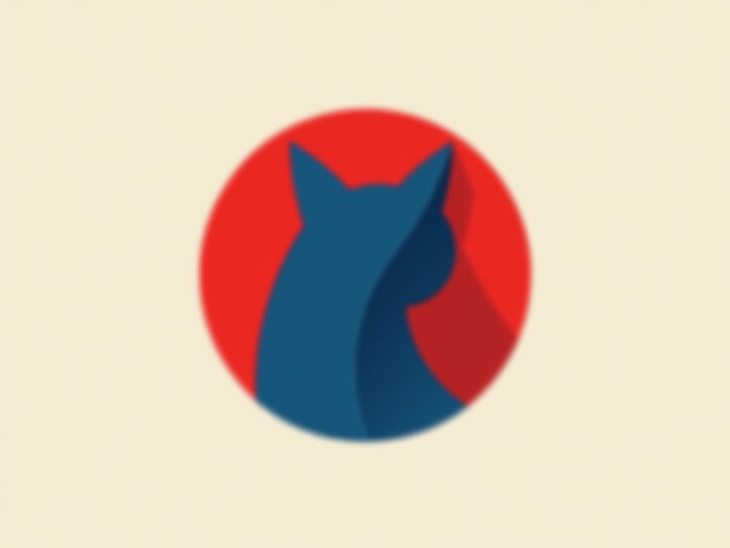  design a logo, minimalistic logo of a cat, blue and red background