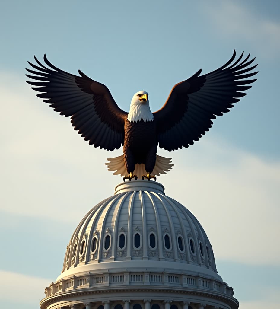  creat a picture of donald trump as an eagle on top of the capitol building