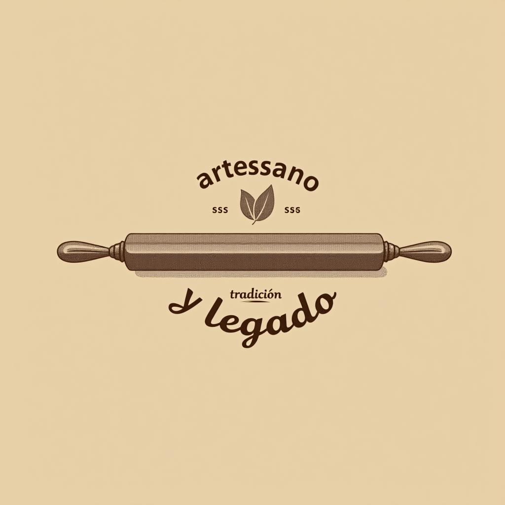  design a logo, in a pencil style. “artessano” simple and elegant design artistic style light and brown tones use a rolling pin image , with the text 'tradición y legado'.