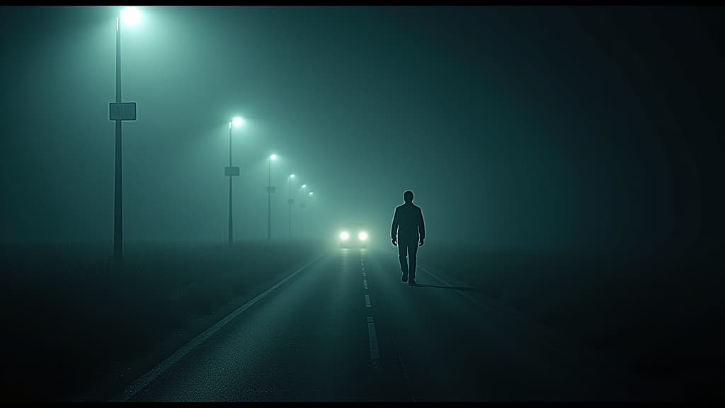  images about horror stories, the driver returning to a haunted location to find it conspicuously empty. hyperrealistic, full body, detailed clothing, highly detailed, cinematic lighting, stunningly beautiful, intricate, sharp focus, f/1. 8, 85mm, (centered image composition), (professionally color graded), ((bright soft diffused light)), volumetric fog, trending on instagram, trending on tumblr, HDR 4K, 8K