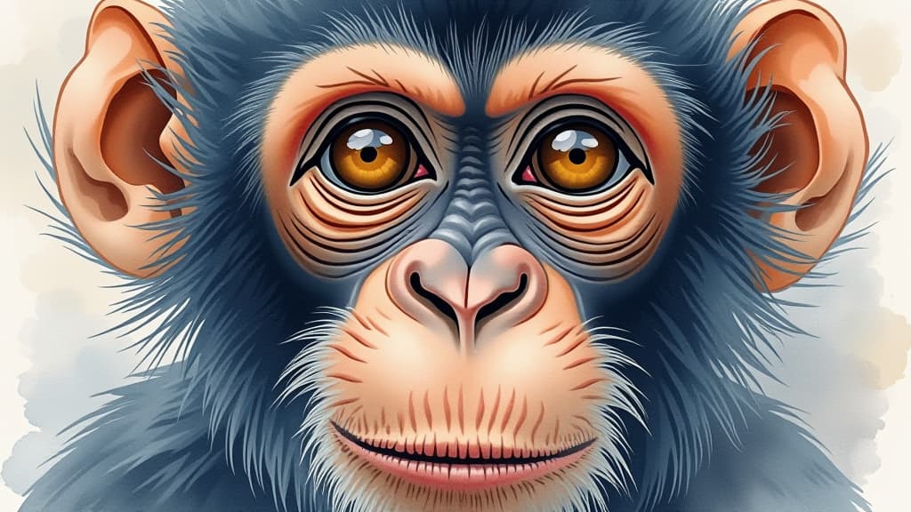  close up watercolor painting of a monkeys face