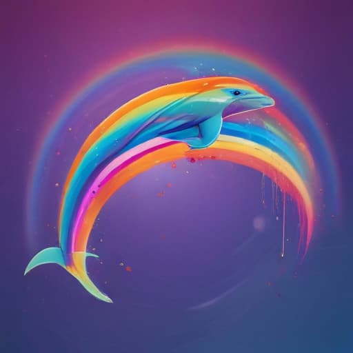 A playful dolphin jumping over an abstract, futuristic rainbow. in سوريالي style with المدينة background