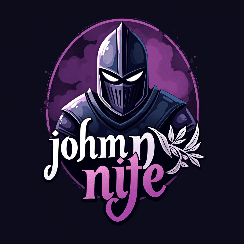  design a logo, in a watercolor style. knight graffiti purple and black, with the text 'johnny nite'.