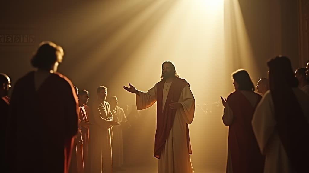  history of biblical times, an illustration of god issuing commandments about holiness to aaron, emphasizing the importance of proper worship, with divine light illuminating the scene. hyperrealistic, full body, detailed clothing, highly detailed, cinematic lighting, stunningly beautiful, intricate, sharp focus, f/1. 8, 85mm, (centered image composition), (professionally color graded), ((bright soft diffused light)), volumetric fog, trending on instagram, trending on tumblr, HDR 4K, 8K