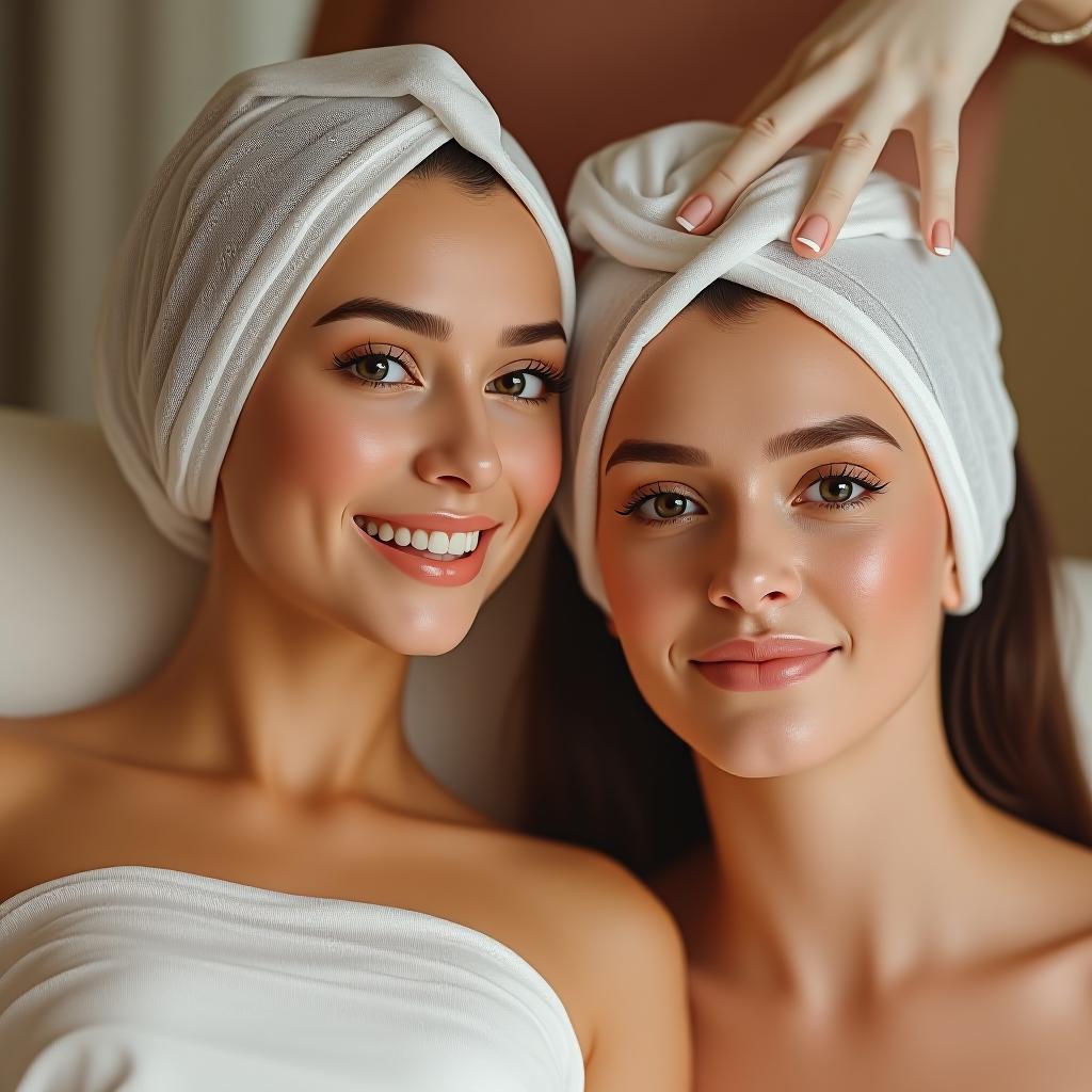  two beautiful girls are enjoying beauty services.