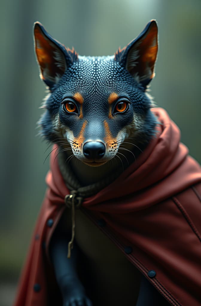  wolf ameise salamander hyperrealistic, full body, detailed clothing, highly detailed, cinematic lighting, stunningly beautiful, intricate, sharp focus, f/1. 8, 85mm, (centered image composition), (professionally color graded), ((bright soft diffused light)), volumetric fog, trending on instagram, trending on tumblr, HDR 4K, 8K